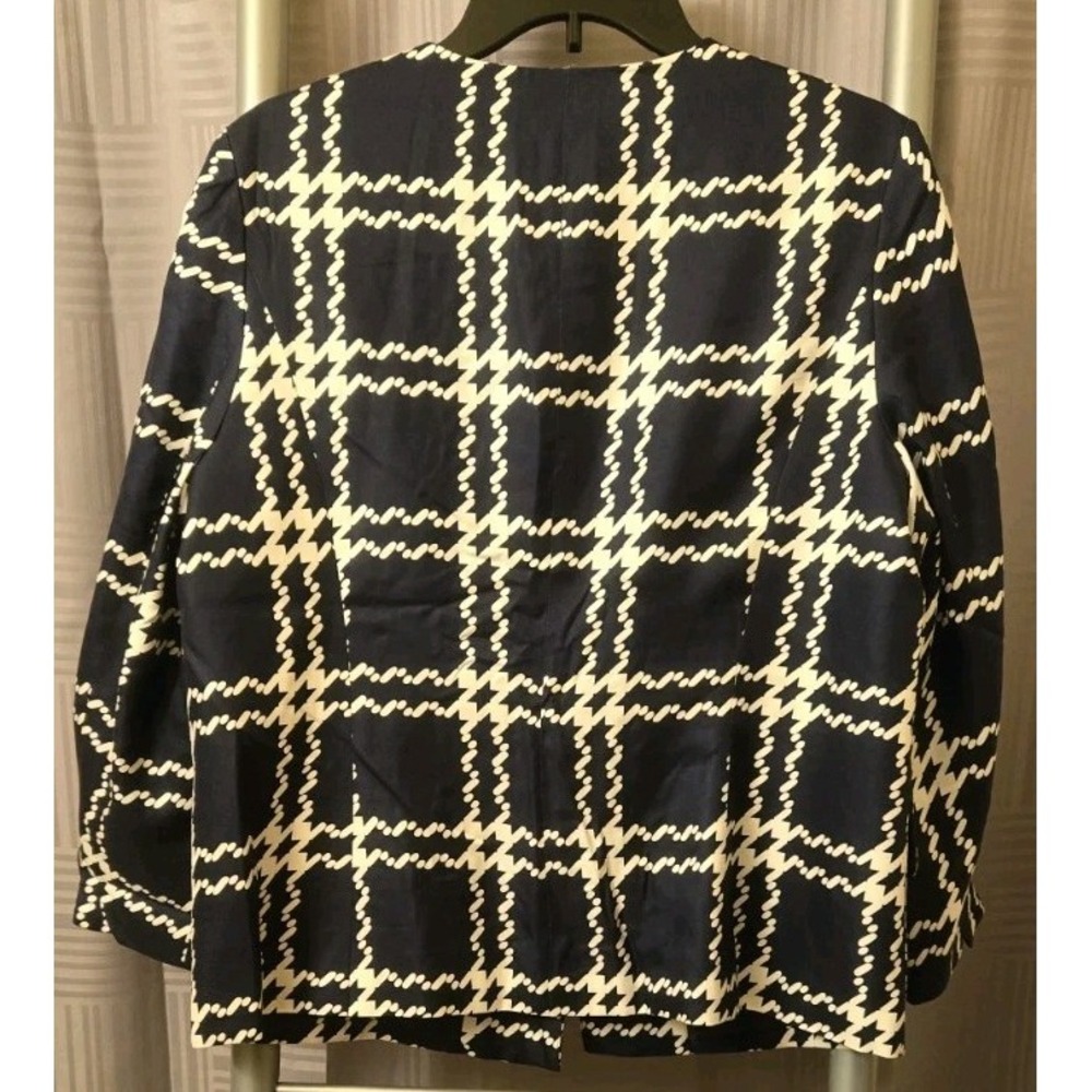 Pendleton Silk Navy Geometric Diamond Open Front Blazer Jacket Size 12 - Picture 8 of 8